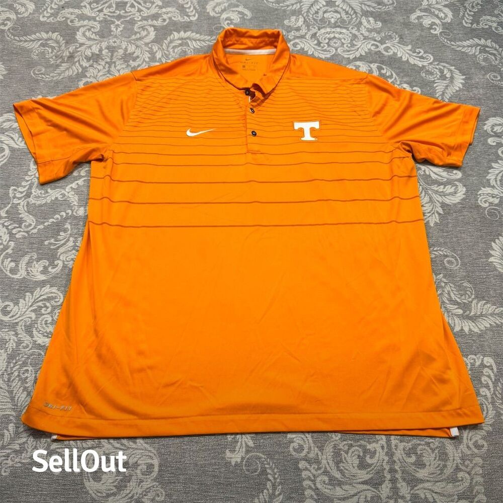 Nike Tennessee Volunteers Men's Polo Shirt Orange Size XXL Striped Short Sleeve